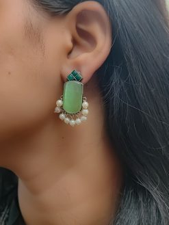 Designer Oxidised Monalisa Stone Stud Earrings | Best Daily Wear Elagant Jewelry