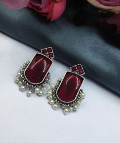 Designer Oxidised Monalisa Stone Stud Earrings | Best Daily Wear Elagant Jewelry