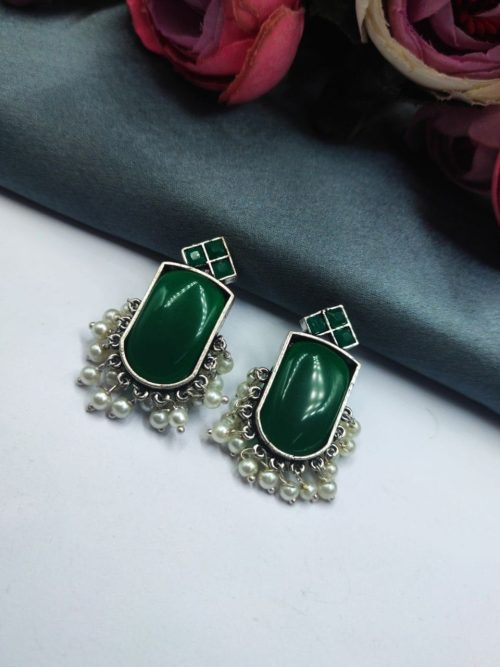 Designer Oxidised Monalisa Stone Stud Earrings | Best Daily Wear Elagant Jewelry
