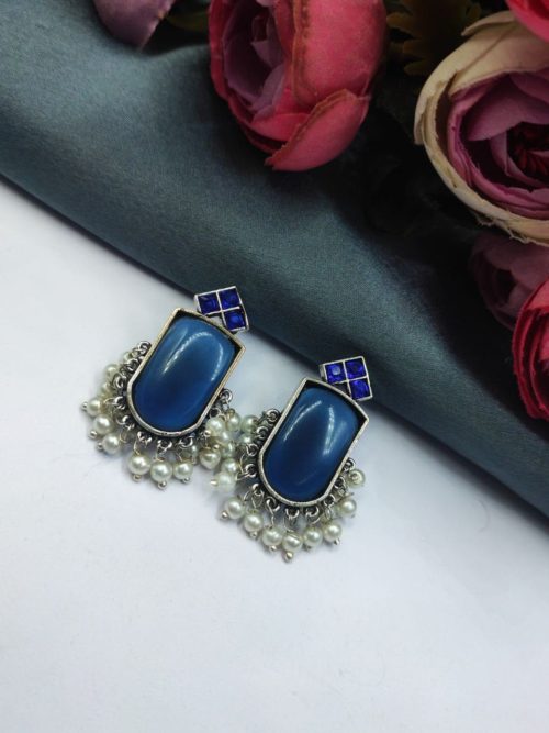 Designer Oxidised Monalisa Stone Stud Earrings | Best Daily Wear Elagant Jewelry