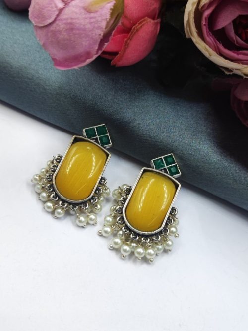 Designer Oxidised Monalisa Stone Stud Earrings | Best Daily Wear Elagant Jewelry