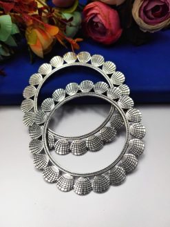 Designer Sea Shell Bangles - German Silver Oxidised Bangle For Girls