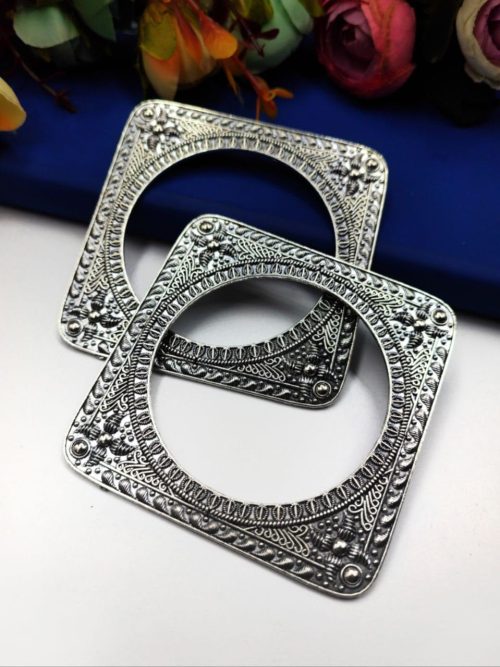 Designer Square Shape Bangle in Oxidised German Silver For Girls