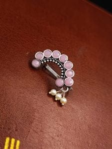 Attractive Oxidised Marathi Nosepin - Maharashtrian Nath - Color: "Babypink"