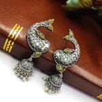 Adorable Silver Look Like Fish Jhumka Earring with Stone Work