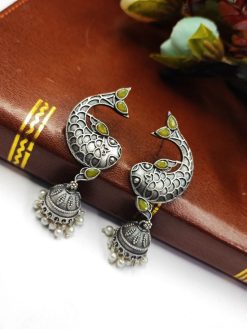 Adorable Silver Look Like Fish Jhumka Earring with Stone Work