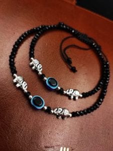 Oxdised Evil Eye Beads Anklets - Adjustable Size Anklet - Color: "Elephant 2"
