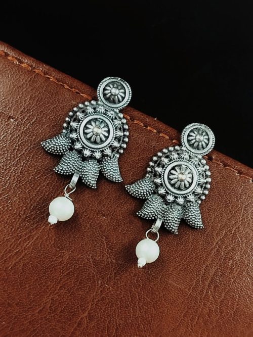 Silver Replica Stud Earrings - Daily Wear Pearl Beads Jewelry