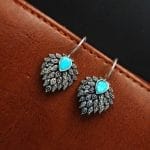 Daily Wear Hook Earrings Oxidised Stone Unique Feather Style - "Aqua"