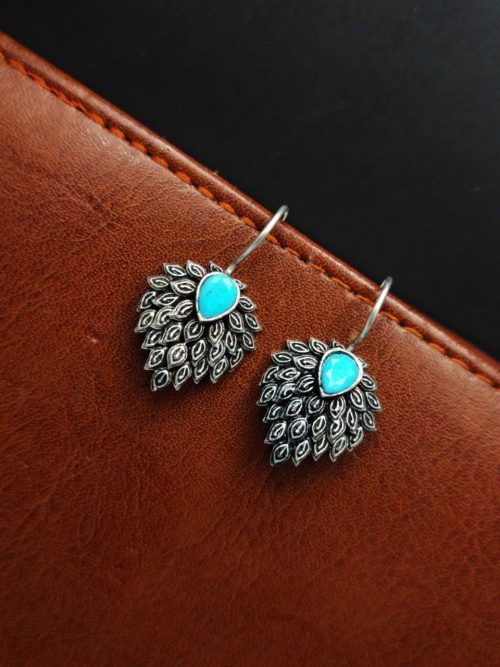 Daily Wear Oxidised Stone Feather Hook Earrings
