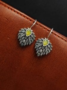 Daily Wear Hook Earrings Oxidised Stone Unique Feather Style - Color: "Yellow"