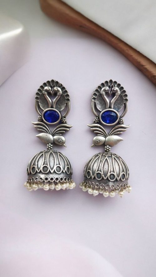 Fashion-forward Oxidised Silver Look Like Replica Bird Jhumka Earrings