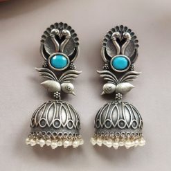 Fashion-forward Oxidised Silver Look Like Replica Bird Jhumka Earrings