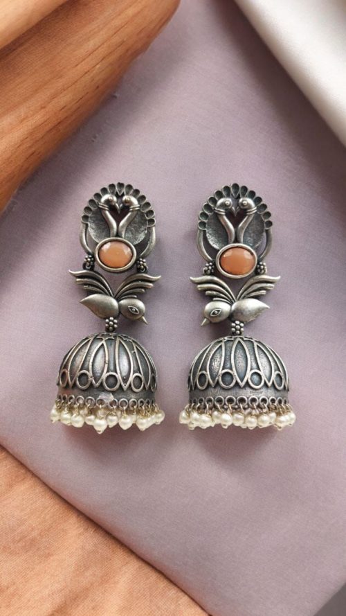 Fashion-forward Oxidised Silver Look Like Replica Bird Jhumka Earrings