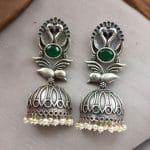 Fashion-forward Best Oxidised Replica Bird Jhumka Earrings - "Green"