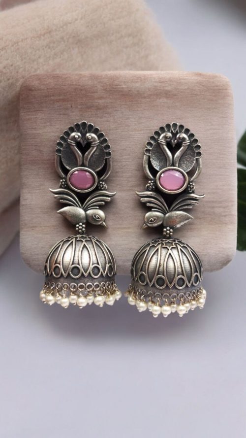 Fashion-forward Oxidised Silver Look Like Replica Bird Jhumka Earrings