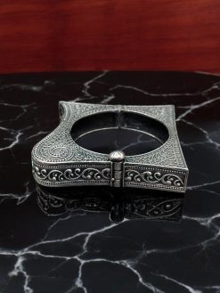 Designer Oxidised Kada | Unique Square Shape Free Size Opeanable Bracelet