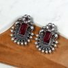 Unique Silver Replica Oxidised Elephant Design Monalisa Stone Earrings