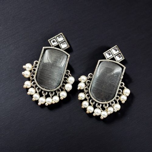 Designer Oxidised Monalisa Stone Stud Earrings | Best Daily Wear Elagant Jewelry