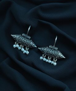 Silver-Plated-Casual-Wear-Oxidized-Hook-Earrings