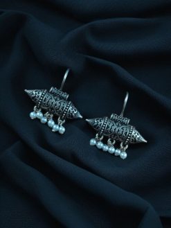 Silver-Plated-Casual-Wear-Oxidized-Hook-Earrings