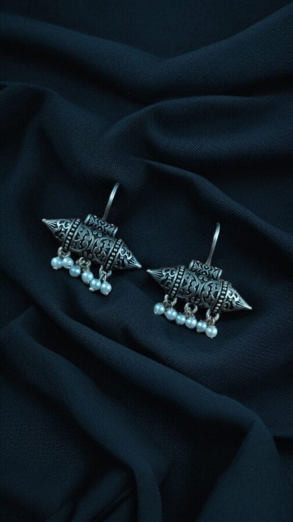 Silver Plated Casual Wear Oxidized Hook Earrings