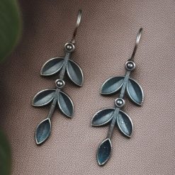 Bamboo Leaf Oxidised Earrings in Silver Plated Finish with a unique and elegant design.