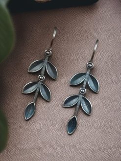 Bamboo Leaf Oxidised Earrings in Silver Plated Finish with a unique and elegant design.