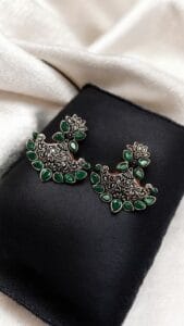 Silver Look Like Best Lotus Stud Earrings In Replica Polish - Color: "Green"