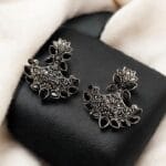 Bulk 18 Silver Look Like Best Lotus Stud Earrings In Replica Polish - "Black"