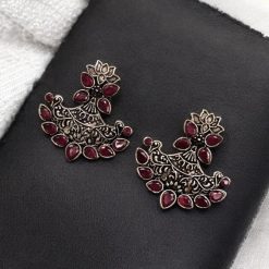 Silver look-alike lotus stud earrings with replica polish, perfect for a stylish and elegant touch.