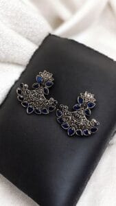 Silver Look Like Best Lotus Stud Earrings In Replica Polish - Color: "Blue"