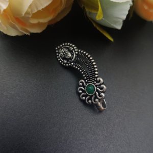 Lord Durga Oxidised Navratri Special Marathi Nath Press Nosepin - color: "Green"