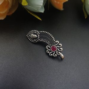 Lord Durga Oxidised Navratri Special Marathi Nath Press Nosepin - color: "Red"