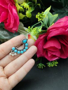 Traditional Oxidised Silver Plated Marathi Nath Press Nosepin - Color: "Aqua"