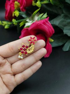 Gold Plated Marathi Style Stone Nosepin For Girls - Color: "Pink"