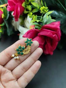 Gold Plated Marathi Style Stone Nosepin For Girls - Color: "Green"