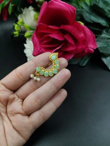Marathi Style Golden Polish Nosepin For Girls - Color: "Mint"