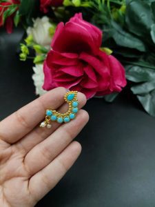 Marathi Style Golden Polish Nosepin For Girls - Color: "Aqua"