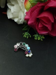 Attractive Oxidised Marathi Nosepin - Maharashtrian Nath - Color: "Multi"