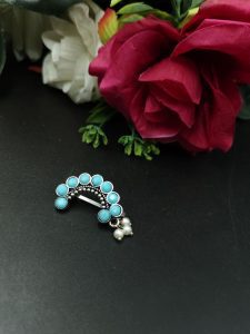 Attractive Oxidised Marathi Nosepin - Maharashtrian Nath - Color: "Aqua"