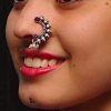 Vintage Oxidized Silver Plated Marathi Nath Press Nosepin - Traditional Maharashtrian Jewelry