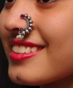 Vintage Oxidized Silver Plated Marathi Nath Press Nosepin - Traditional Maharashtrian Jewelry