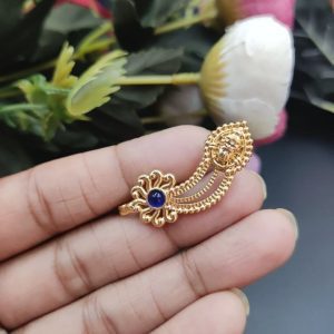 Marathi Style Navratri Special Golden Durga Nosepin For Girls - color: "Blue"