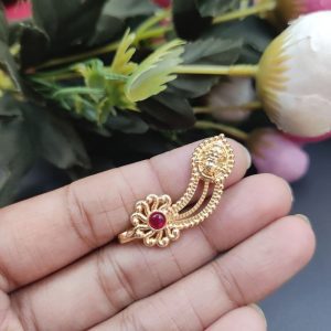 Marathi Style Navratri Special Golden Durga Nosepin For Girls - color: "Red"