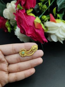 Marathi Style Navratri Special Golden Durga Nosepin For Girls - color: "Mint"