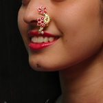 Gold Plated Marathi Style Stone Nosepin For Girls