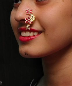 Gold Plated Marathi Style Stone Nosepin For Girls