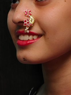 Gold Plated Marathi Style Stone Nosepin For Girls