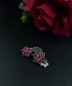 Oxidised silver plated Marathi Nath press nosepin